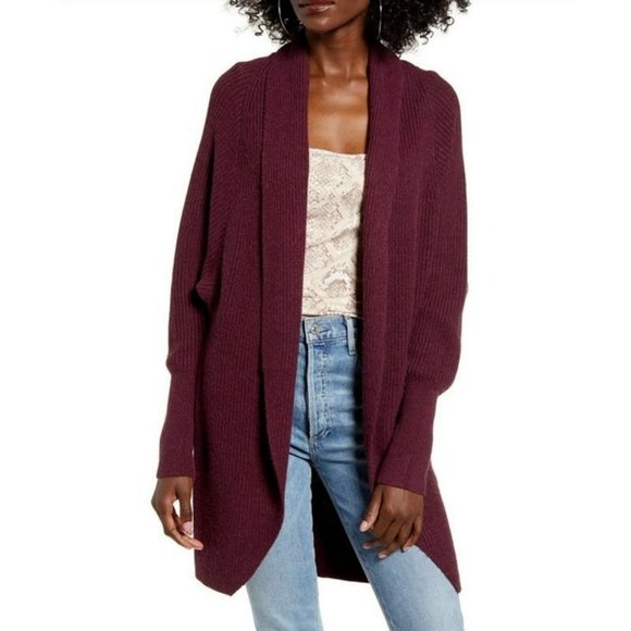 Leith Sweaters - Leith Long Open Front Cardigan Burgundy Size S New